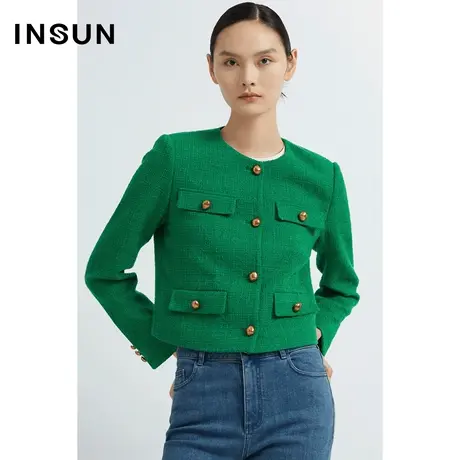 INSUN恩裳线上专选秋季金属扣修身小香风短外套图片