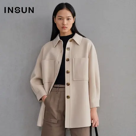 INSUN恩裳春季廓形口袋宽松毛呢外套图片