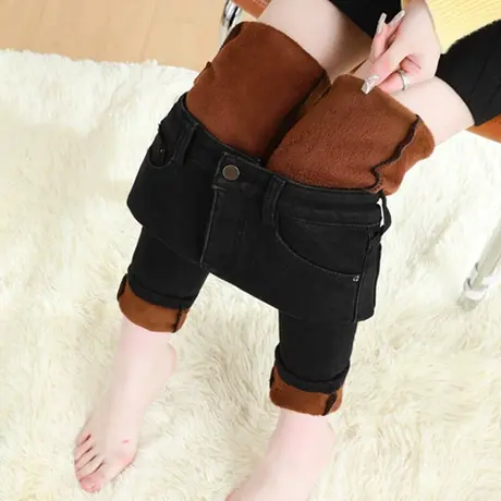 黑色小脚裤女秋冬加绒加厚紧身弹力打底外穿铅笔裤大码显瘦休闲裤图片