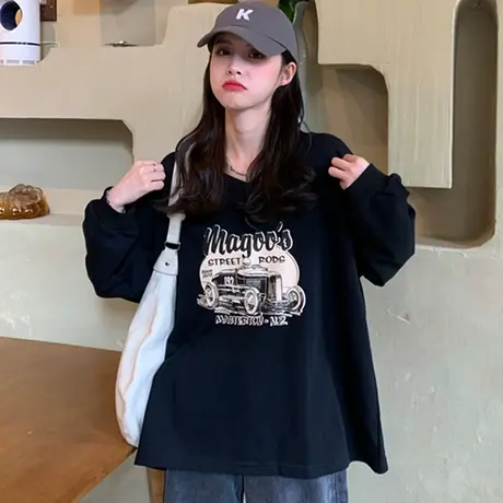 古着vintage卫衣女春秋oversize小众高街潮牌ins慵懒风bf薄款外套商品大图