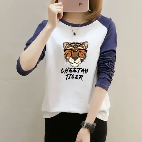 纯棉长袖t恤女上衣打底衫秋冬内搭2022年新款韩版插肩袖印花小衫图片