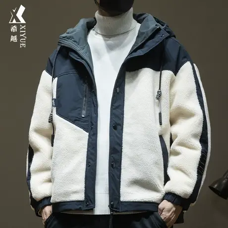 2023秋冬铂金系列摇粒绒拼接羽绒服男宽松大码加厚白鸭绒撞色外套商品大图