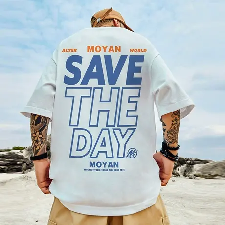 嘻哈国潮衣服短袖男潮牌潮流加肥加大t恤宽松五分袖情侣半袖男潮商品大图