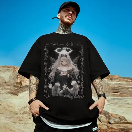 重磅潮牌宽松T恤胖子短袖男加肥加大五分袖纯棉大码男装夏季潮流图片