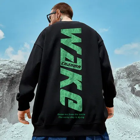 国潮oversize字母圆领卫衣男潮牌ins大码男装秋冬季嘻哈加绒外套图片