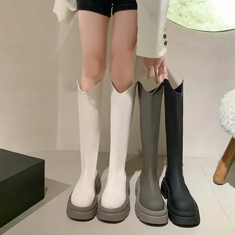 靴子女2023新款秋冬小个子高跟瘦瘦靴v口厚底增高ins网红骑士靴图片