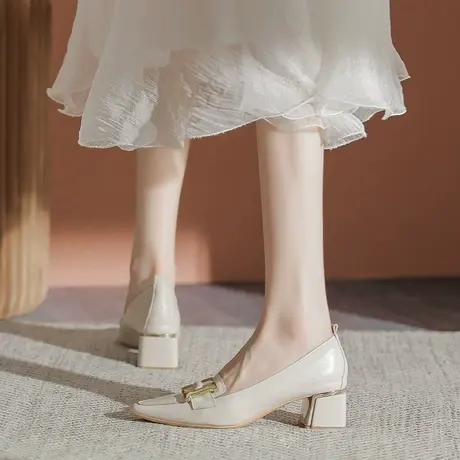 尖头气质中跟职业单鞋女粗跟2024年春夏新款性感百搭名媛风高跟鞋图片