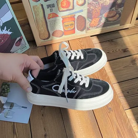 2023年夏季新款透气帆布鞋休闲鞋子运动百搭板鞋厚底女学生德训鞋商品大图