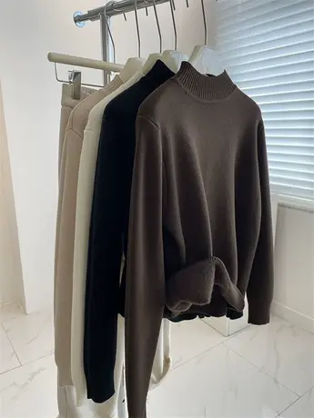 冬日小暖炉~一体绒半高领打底毛衣！温柔百搭中领保暖内搭针织衫图片