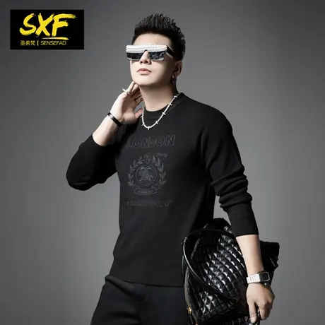 SXF圣希梵毛衣男潮 2023冬季新款欧美刺绣长袖打底上衣男士羊毛衫商品大图