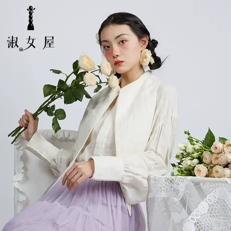 淑女屋女士衬衫上衣立领长袖宽松爵士长领衬衣商品大图