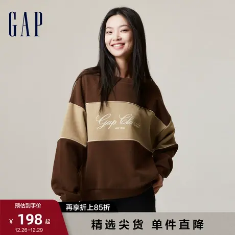 Gap女装秋冬新款LOGO碳素软磨抓绒保暖卫衣运动休闲上衣756429图片