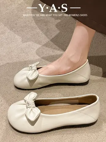 温柔单鞋女平底软底蝴蝶结单鞋女浅口一脚蹬豆豆鞋通勤不累脚女鞋商品大图