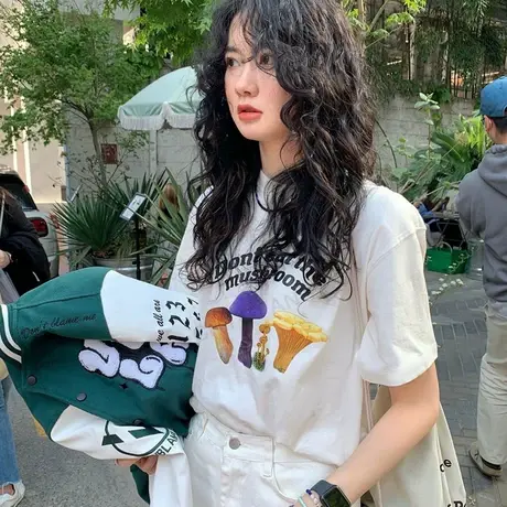 ins超火印花纯棉短袖t恤女夏季韩版小众设计宽松休闲百搭半袖上衣商品大图