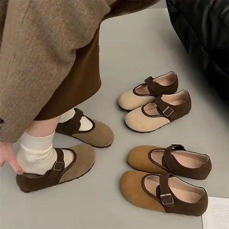 包头半拖鞋女2024春季新款森系复古日系单鞋休闲软平底丑萌勃肯鞋商品大图