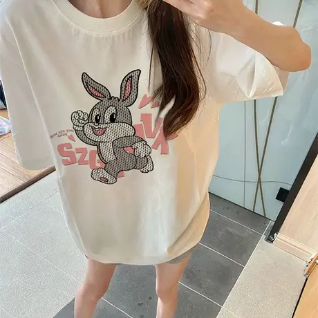 纯棉白色短袖t恤女2023新款夏季宽松oversize半袖设计感小众上衣商品大图