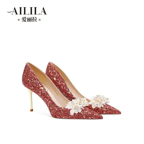 爱丽拉2024年春季新款中式红色秀禾服婚鞋女新娘敬酒高跟鞋不累脚图片