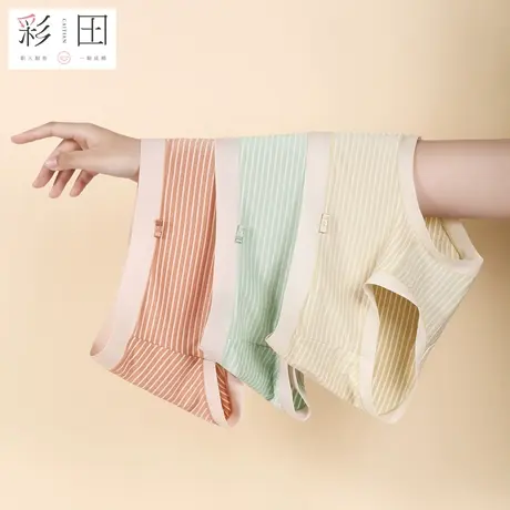 彩田正品内裤女士莫代尔新款高腰条纹抗菌底裆三角大码透气内裤图片