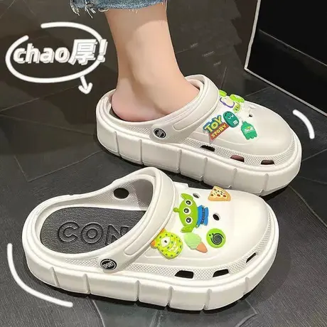 巴斯光年洞洞鞋女款夏季外穿时尚厚底增高DIY卡通可爱包头半拖鞋商品大图