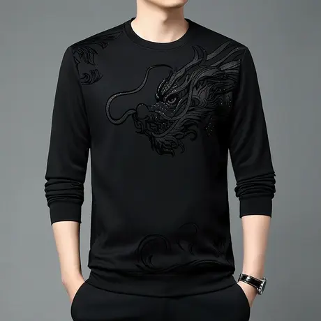 【春节礼物】2024龙年新款男士加肥加大码长袖T恤衫本命年卫衣潮图片
