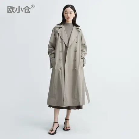 【直播间专享】灰色风衣外套女长款过膝 中性气质ins风双排扣收腰图片
