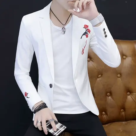 刺绣花外套秋季新款男士韩版时尚西服发型师帅气韩版修身型小西装商品大图