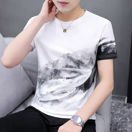 T恤男短袖夏季潮牌雪山体恤2023新款休闲百搭半袖冰感圆领上衣服商品大图