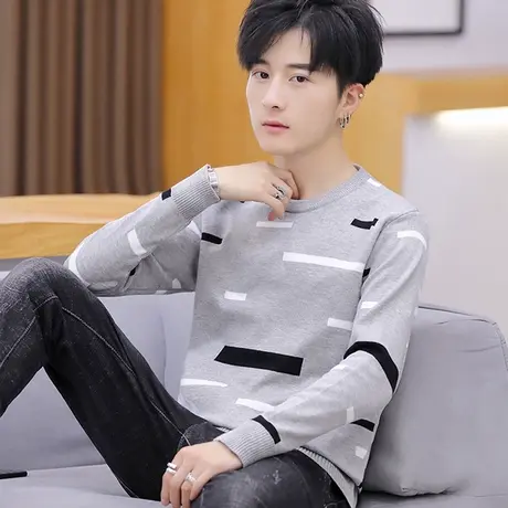 秋青少年毛衣男孩圆领针织韩版潮流初中学生薄款高中生羊毛衫线衣商品大图