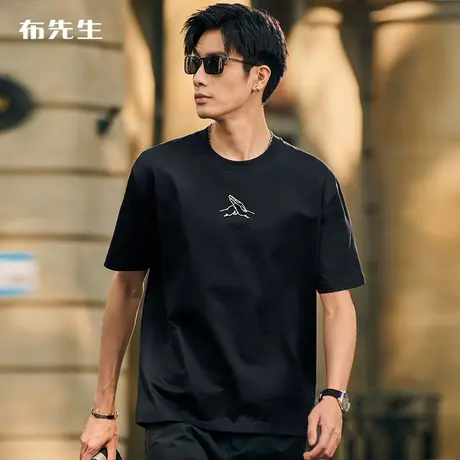 MrBu布先生重磅微廓形纯棉短袖男2023夏季新款抱拳刺绣t恤GT01867商品大图