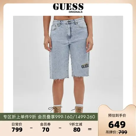 GUESSOriginals23新女刺绣LOGO直筒五分牛仔中裤-W3GG17D4ON0图片
