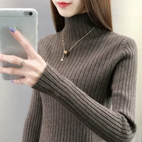 打底毛衣女半高领内搭秋装女2023年新款纯色修身女士长袖针织上衣商品大图