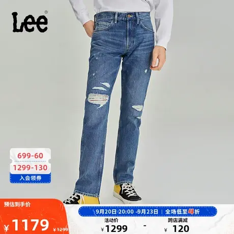 Lee商场同款23秋冬新品101+726标准中腰直脚中浅蓝补丁男牛仔裤潮商品大图