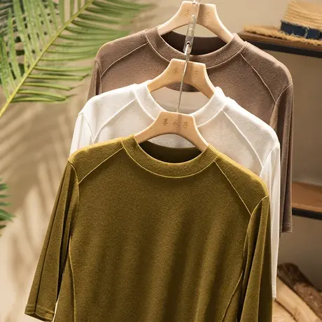 享永子短袖T恤女宽松显瘦百搭休闲纯色小衫上衣圆领2023春夏新款图片