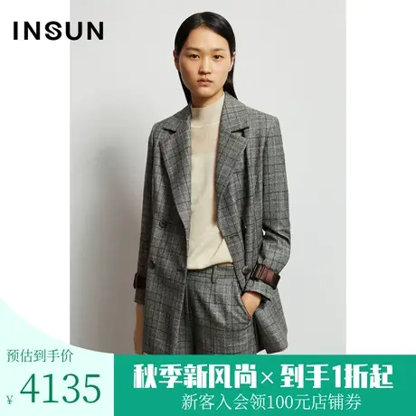 恩裳商场同款春季绵羊毛舒适经典双排扣风衣式通勤西装外套女图片