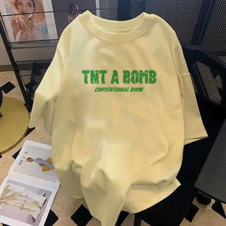 慵懒风上衣女夏大码oversize纯棉情侣t恤女ins潮港风小众半袖短袖商品大图