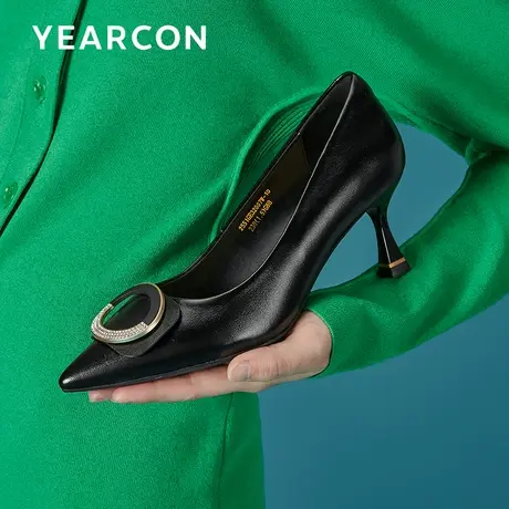 意尔康细高跟鞋女真皮久站不累2023春季新款职业面试尖头浅口单鞋图片