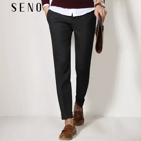 SENO九分裤时尚西裤黑色西装裤子青年男士长裤商务修身小脚裤图片