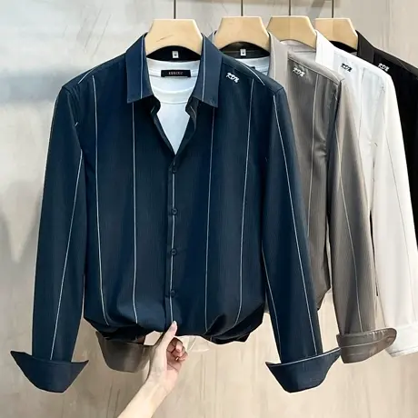 男士衬衫设计感小众春秋弹力韩版潮流商务休闲衬衣长袖男免烫抗皱商品大图