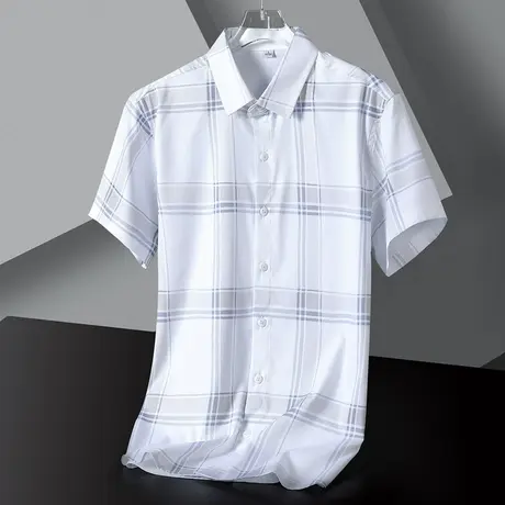 冰丝短袖衬衫夏季新款男士休闲竹纤维格子免烫抗皱时尚半袖衬衣薄图片
