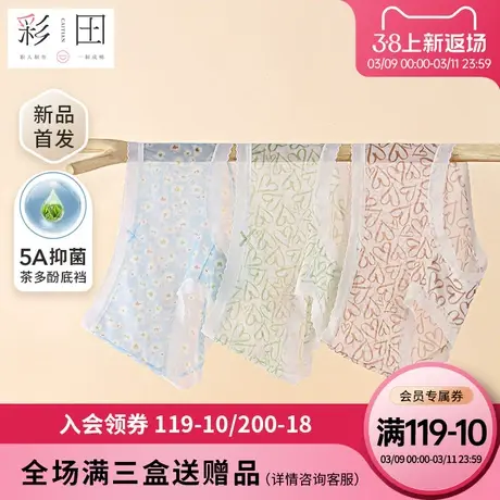 彩田2025年夏季新款超薄网纱印花蝴蝶结茶多酚抗菌底档女士三角裤图片