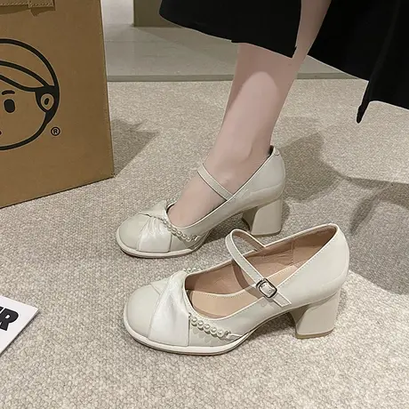 玛丽珍鞋女2024年春秋季新款小香风洋气高跟鞋配裙子法式粗跟单鞋图片