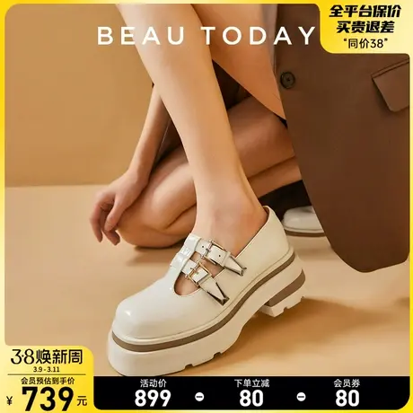 BeauToday厚底玛丽珍鞋女BT英伦风小皮鞋春季复古高跟单鞋真皮商品大图