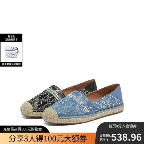 millie's妙丽2023春新款设计感小众舒适休闲闪钻平底渔夫鞋女单鞋图片