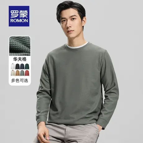 【华夫格】罗蒙男士时尚休闲长袖T恤衫2023秋季新款圆领打底上衣T商品大图