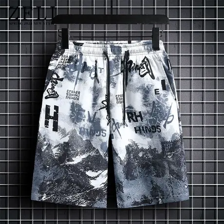 国潮短裤男夏季渐变迷彩沙滩裤五分休闲裤男生男款运动大裤衩男士商品大图