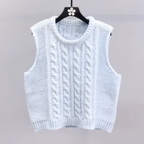 日系复古麻花针织马甲女夏季2023新款宽松外穿小个子无袖毛衣背心图片