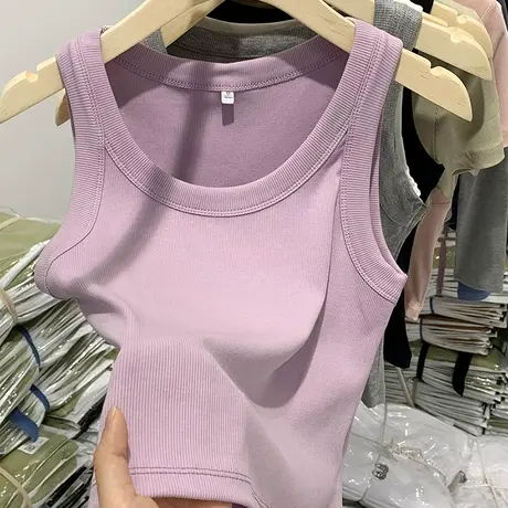 纯色背心女内搭不透夏打底无袖上衣防走光短款螺纹弹力冰丝小吊带图片
