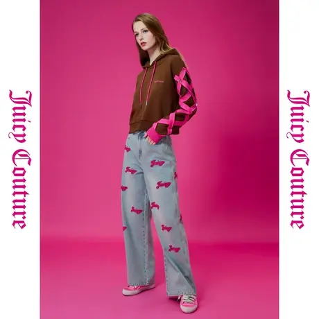 Juicy Couture橘滋秋女2023年新款logo毛巾绣宽松直筒女式牛仔裤图片