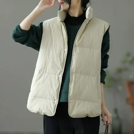 dza 文艺复古宽松羽绒马甲外套女士休闲短款坎肩冬季百搭马夹上衣图片