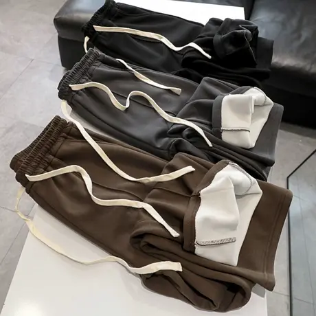 保暖不臃肿~加绒直筒裤女2022秋冬新款宽松阔腿卫裤加厚休闲裤子商品大图